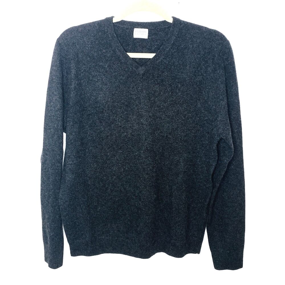 Barrow & Grove Mens Gray V Neck Long Sleeve Cashmere Pullover Sweater Sz M